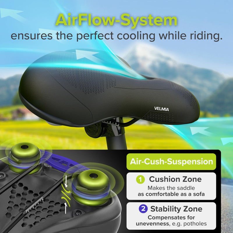 VELMIA Bike Seat Designed in Germany, Made of Comfy Memory Foam I Bicycle Seat for Men and Women, Waterproof Bike Saddle with Smart Zone-Concept I Exercise Seat for BMX, MTB & Road - Image 4